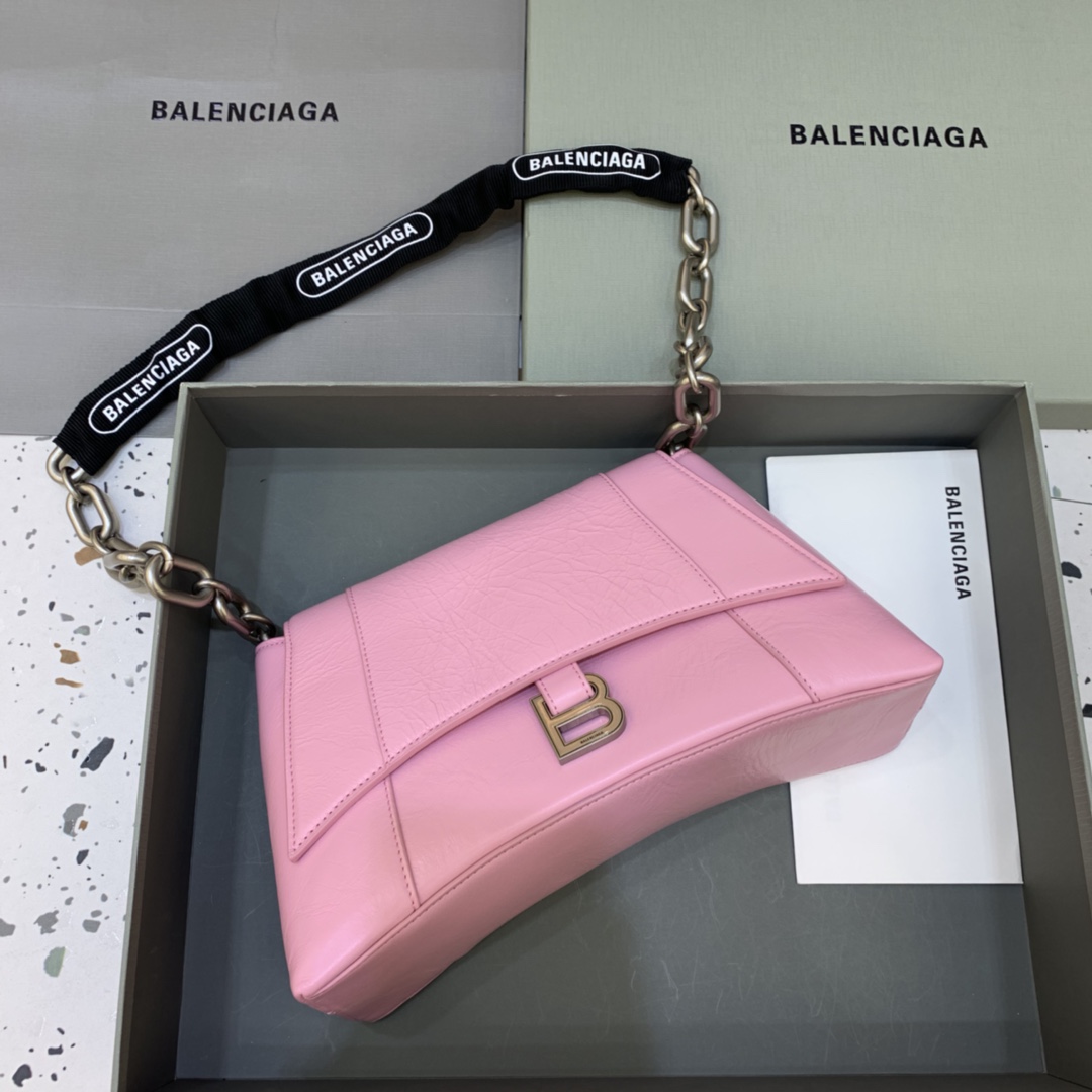 Balenciaga Downtown Small Shoulder Bag With Chain Pink